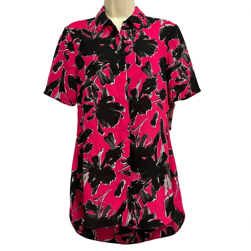 Isaac Mizrahi IMNYC Top Skirt Set Womens S/4 Pink Black Floral Garden Party Bold